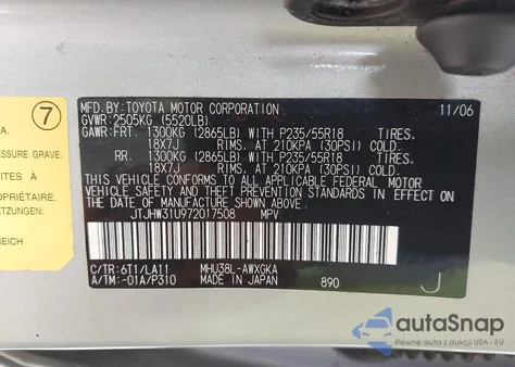 2007 Lexus Rx 400H from USA, damaged, VIN JTJHW31U972017508